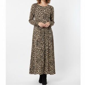 H&M Leopard Animal Print Maxi Dress with Elastic Waist - Size 12